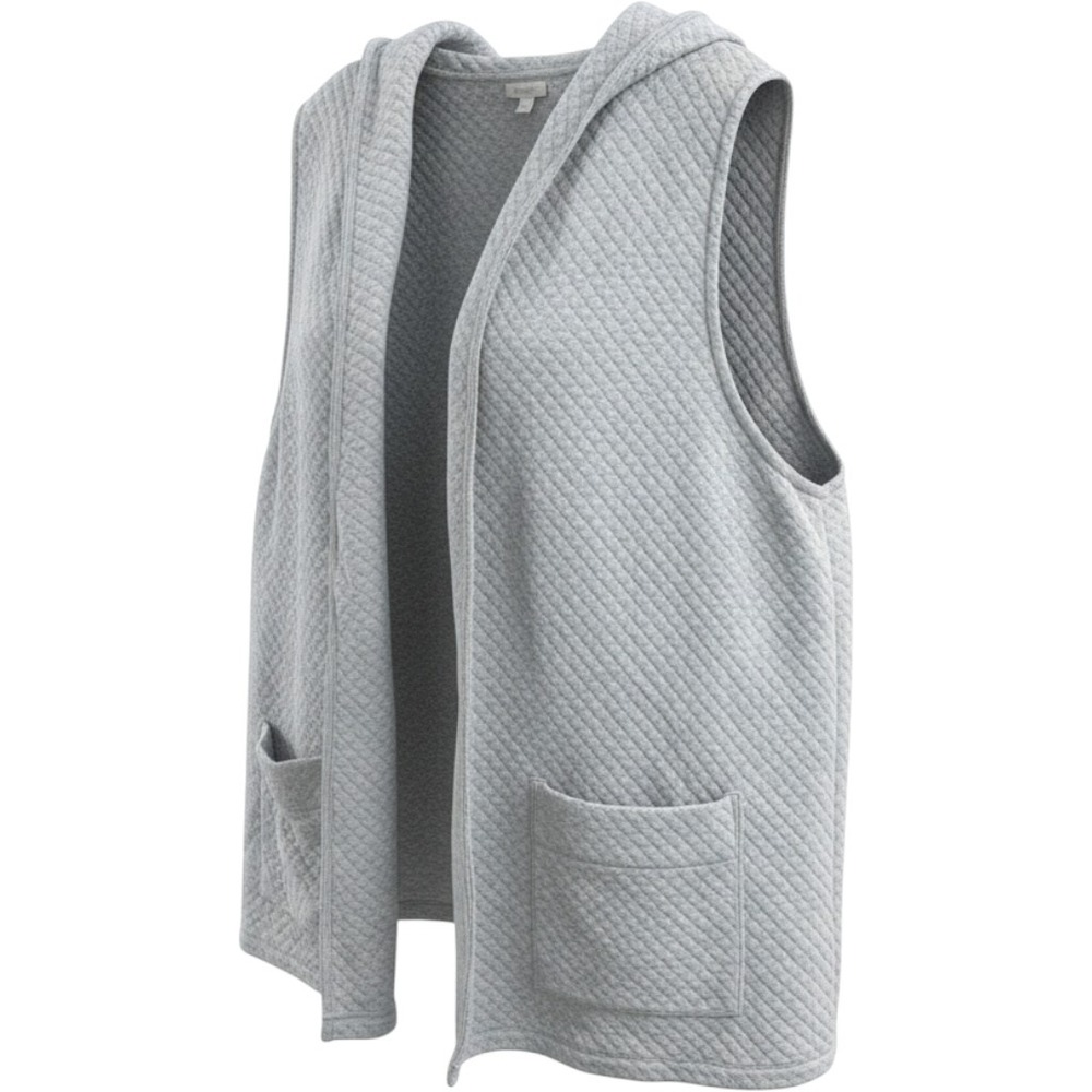 Talbots Woman Grey Quilted Hooded Vest Open Front Pockets Plus Size 3X